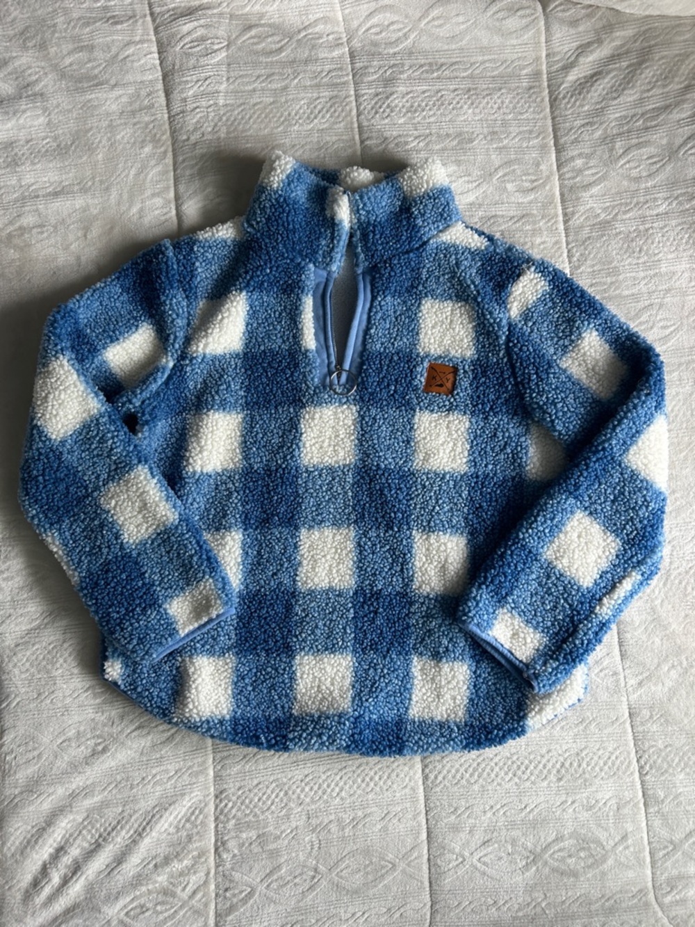 “Shop Local Kentucky” Blue & White Check Teddy Quarter-Zip Jacket